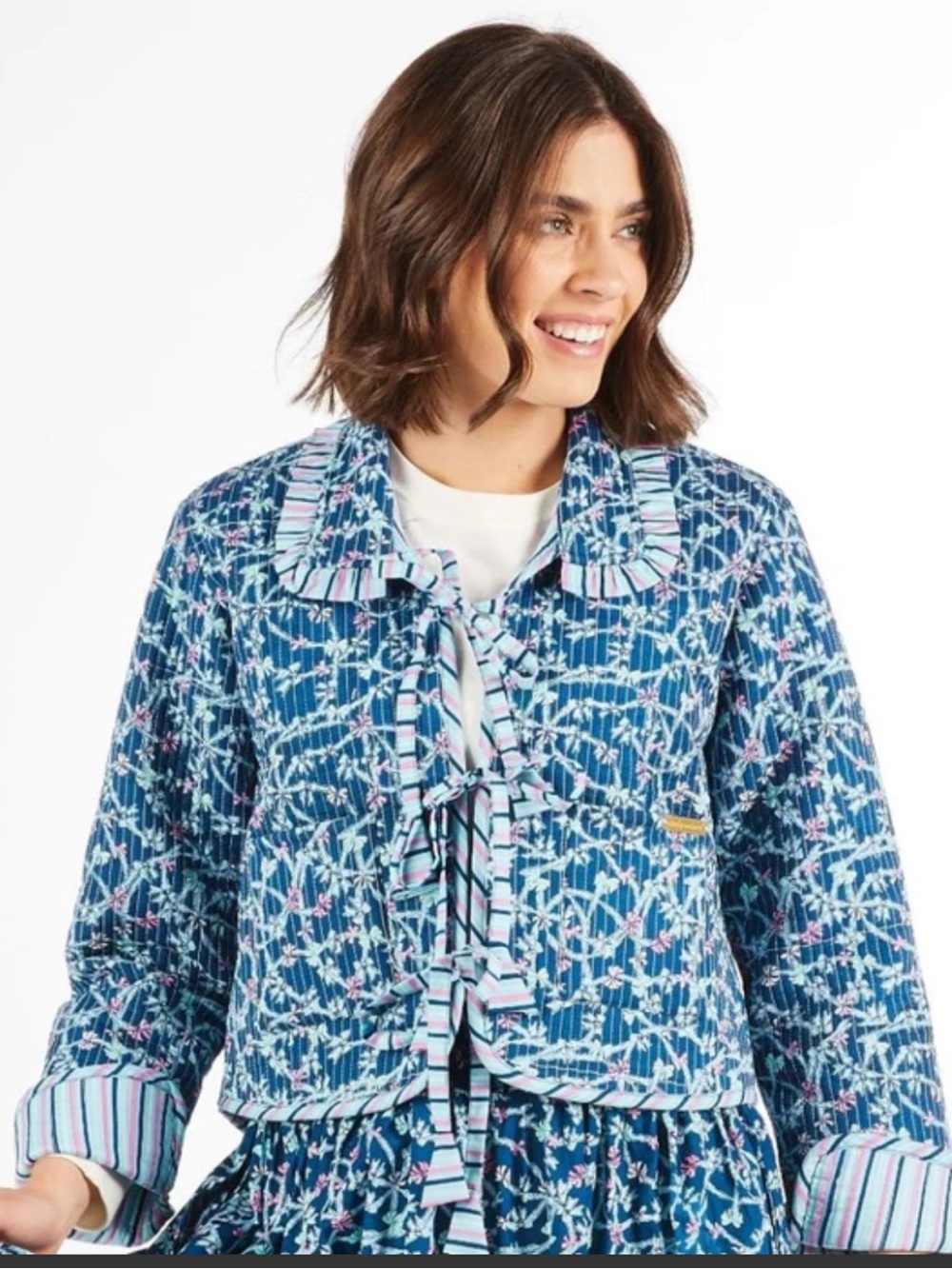 Simply Southern Navy Floral Ophelia Quilted Ribbon Jacket Size Large